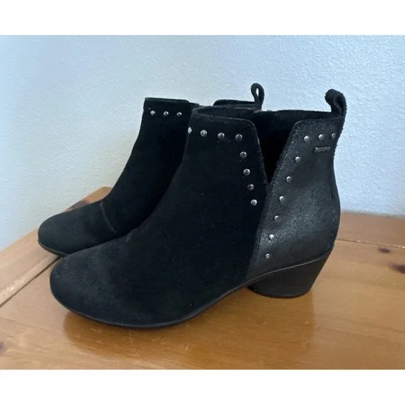 ROMIKA Black Daisy 01 Waterproof Suede/Leather Block Heel Booties Size 8.5 NEW - Picture 1 of 10